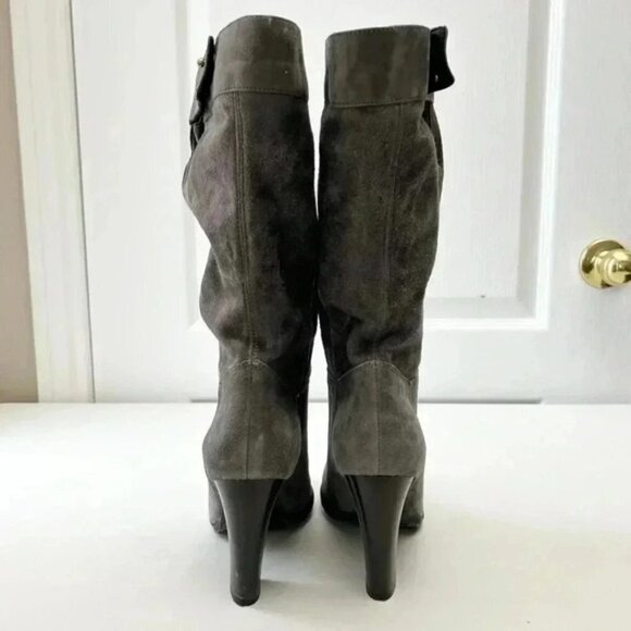 Grey Suede Boots Mid Calf Block Heel Slouch Boot Boho Size EU 38 NEW IN BOX - Picture 7 of 16
